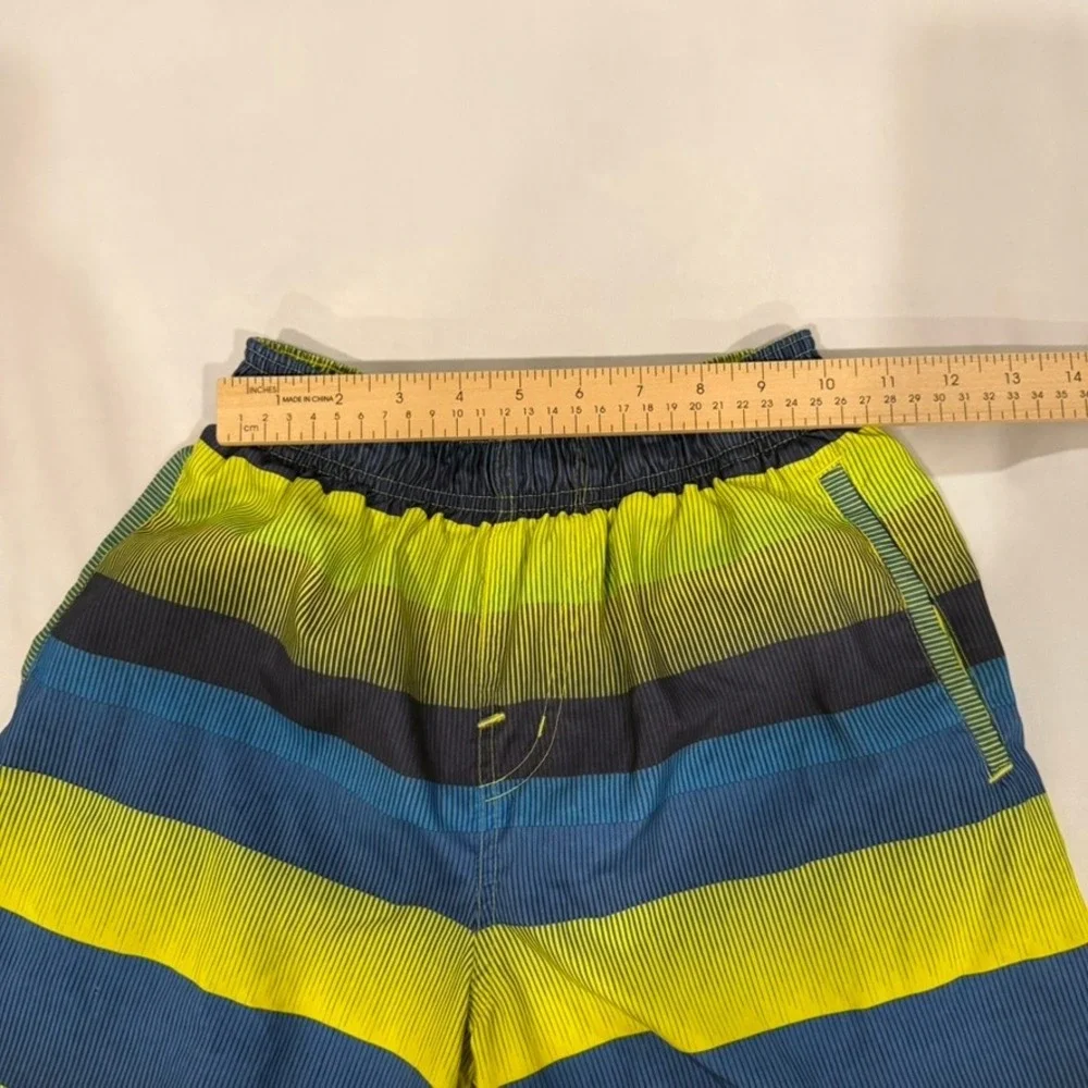Nike‎ Swim Trunks Boys Medium Blue Lime Green Excellent Striped Board Shorts